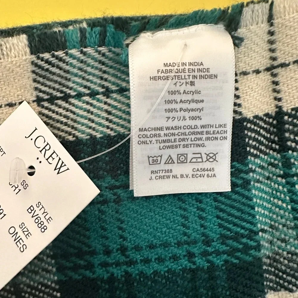 J.Crew Unisex Men Women Green Plaid Extra Long Scarf BNWT